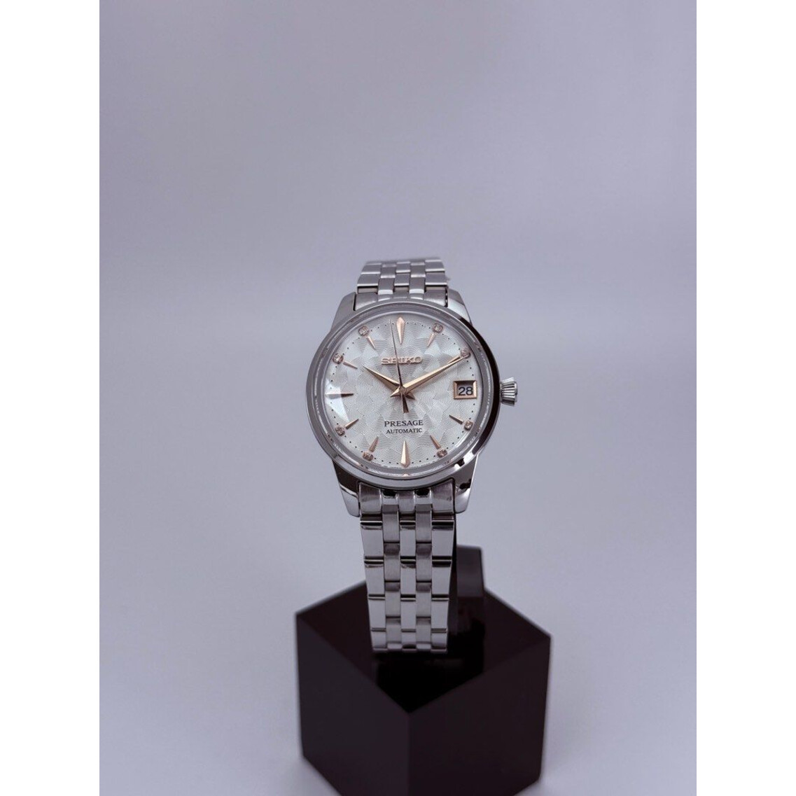 Custom Seiko Mod • Silver Sakura Rose Gold Diamond Presage • 33mm